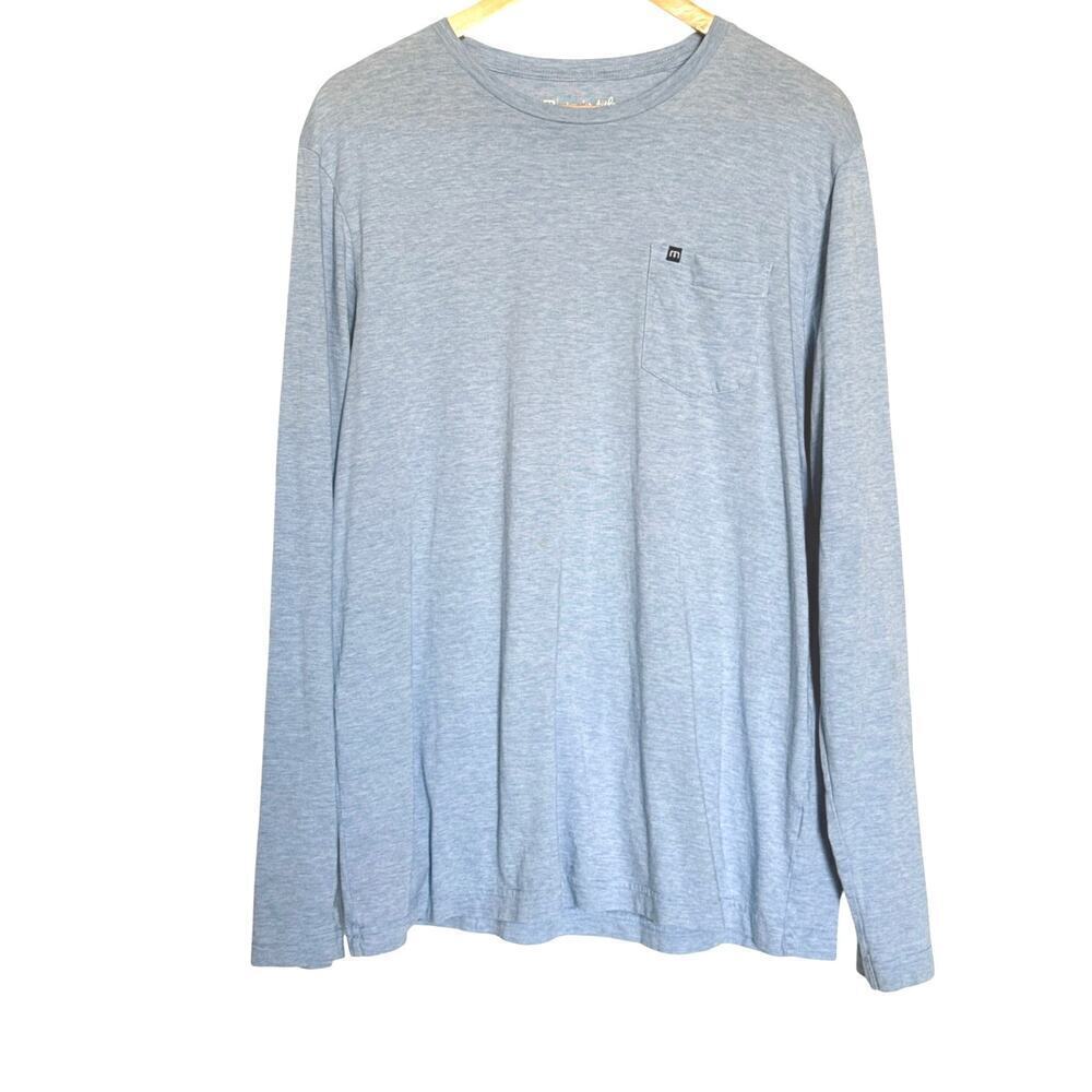 Travis Mathew Shirt Mens Large Blue Pin Stripe Long Sleeve Pocket Lightweight